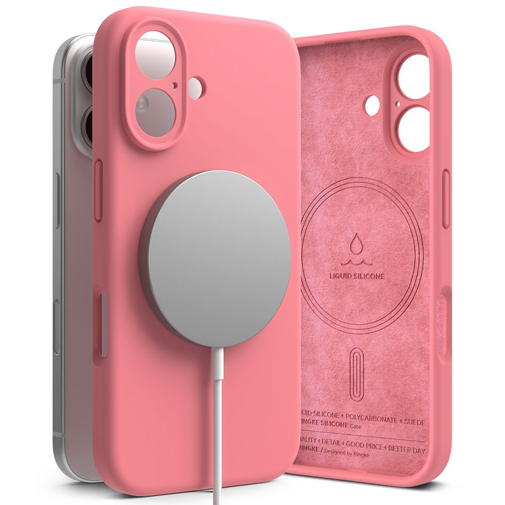 COQUE POUR IPHONE 16 RINGKE SILICONE MAGNETIQUE MAGSAFE ROSE
