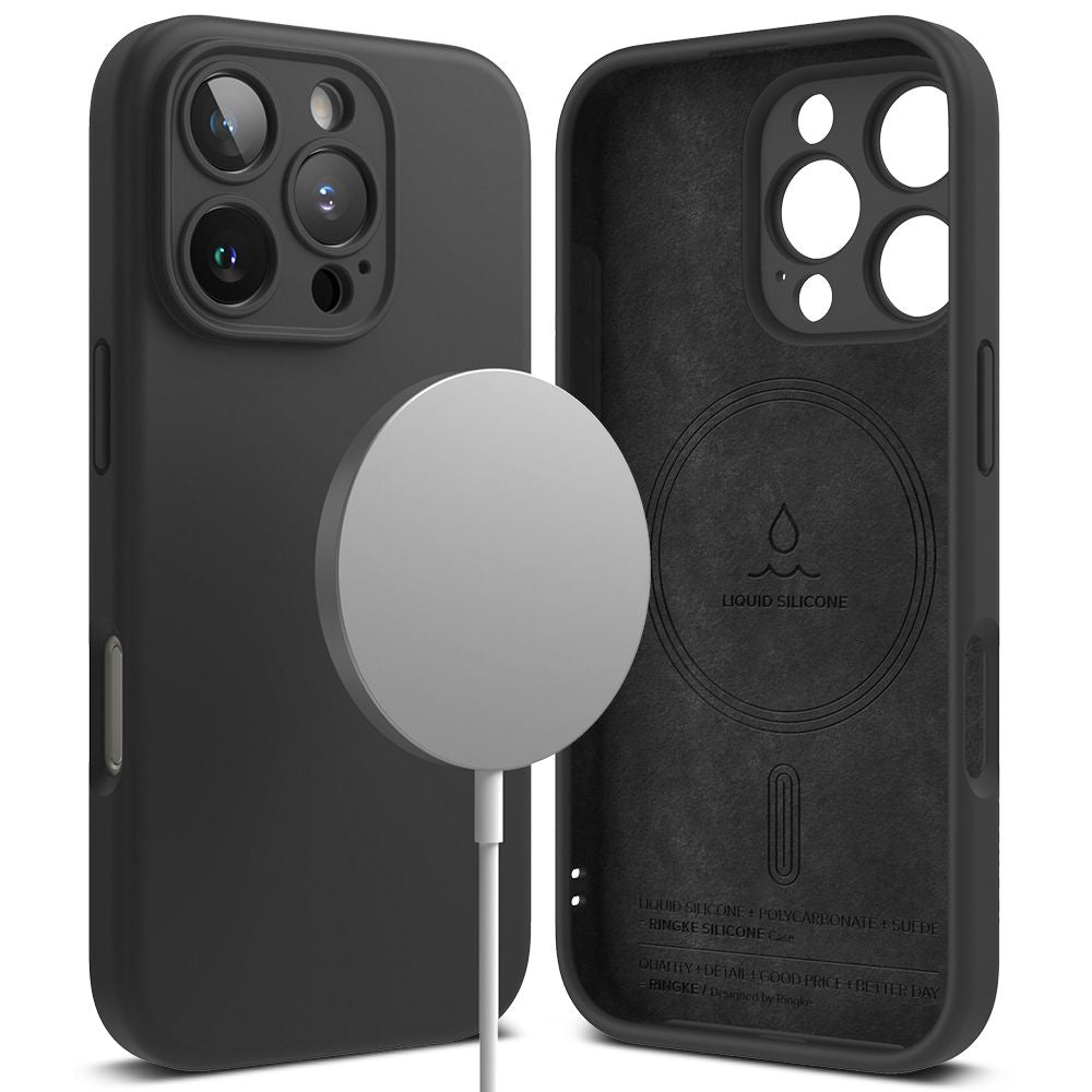 COQUE POUR IPHONE 16 PRO RINGKE SILICONE MAGNETIQUE MAGSAFE NOIRE