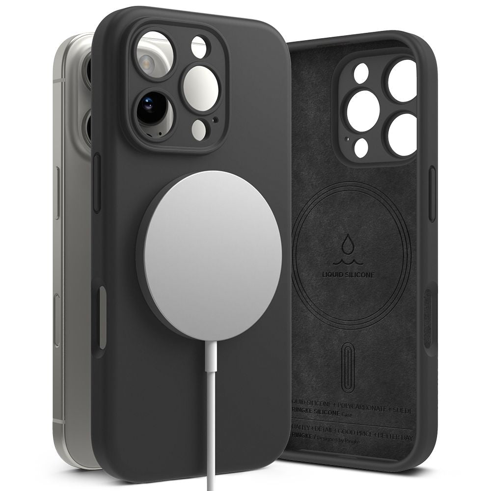 COQUE POUR IPHONE 16 PRO RINGKE SILICONE MAGNETIQUE MAGSAFE NOIRE