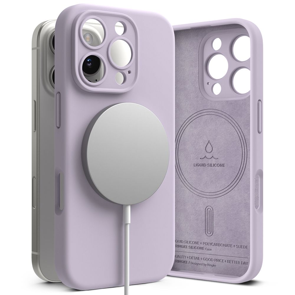 COQUE POUR IPHONE 16 PRO RINGKE SILICONE MAGNETIQUE MAGSAFE VIOLET CLAIR