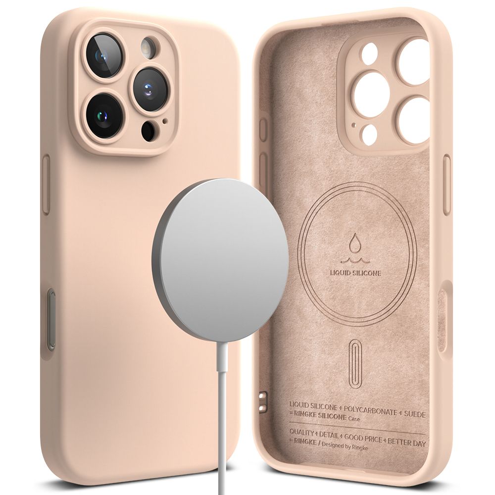 COQUE POUR IPHONE 16 PRO MAX RINGKE SILICONE MAGNETIQUE MAGSAFE SABLE ROSE