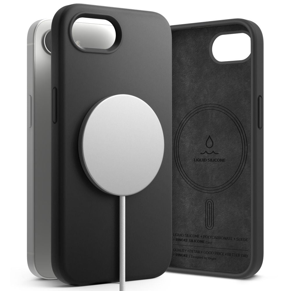COQUE RINGKE SILICONE MAGNETIQUE MAGSAFE IPHONE 16E NOIRE