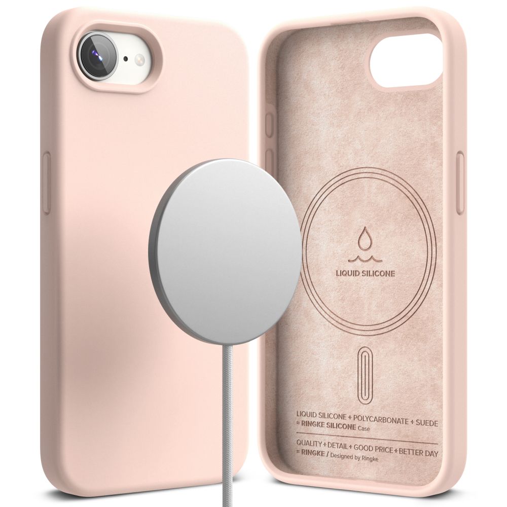 COQUE RINGKE SILICONE MAGNETIQUE MAGSAFE IPHONE 16E SABLE ROSE