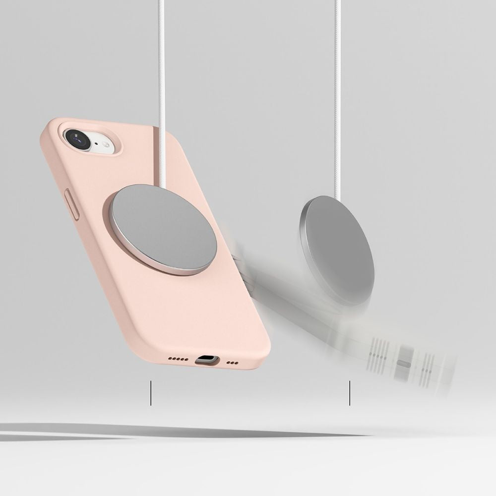 COQUE RINGKE SILICONE MAGNETIQUE MAGSAFE IPHONE 16E SABLE ROSE