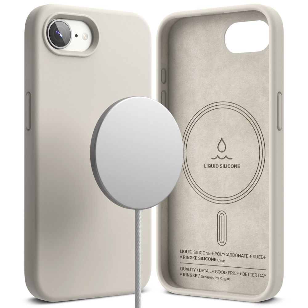 COQUE RINGKE SILICONE MAGNETIQUE MAGSAFE IPHONE 16E STONE