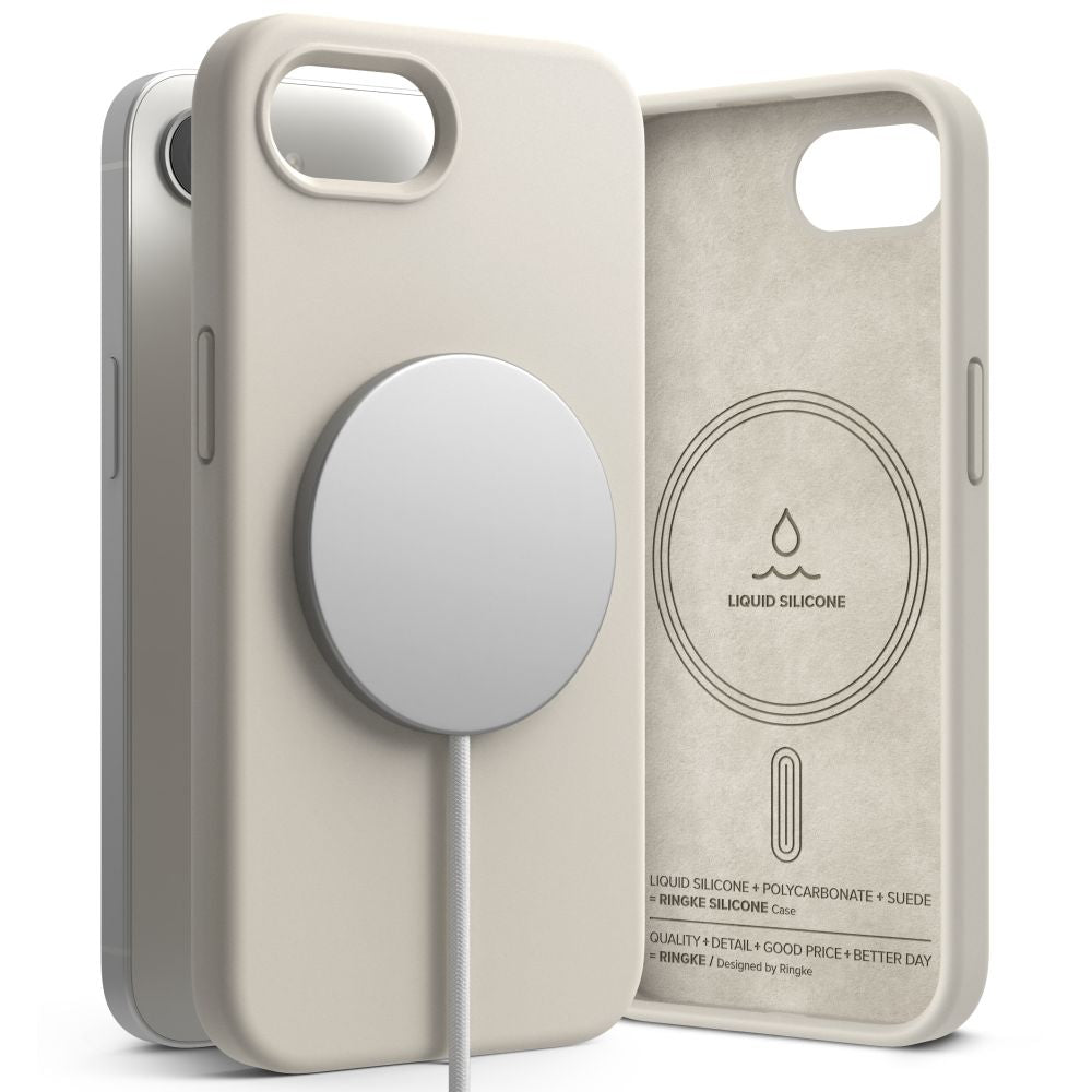 COQUE RINGKE SILICONE MAGNETIQUE MAGSAFE IPHONE 16E STONE