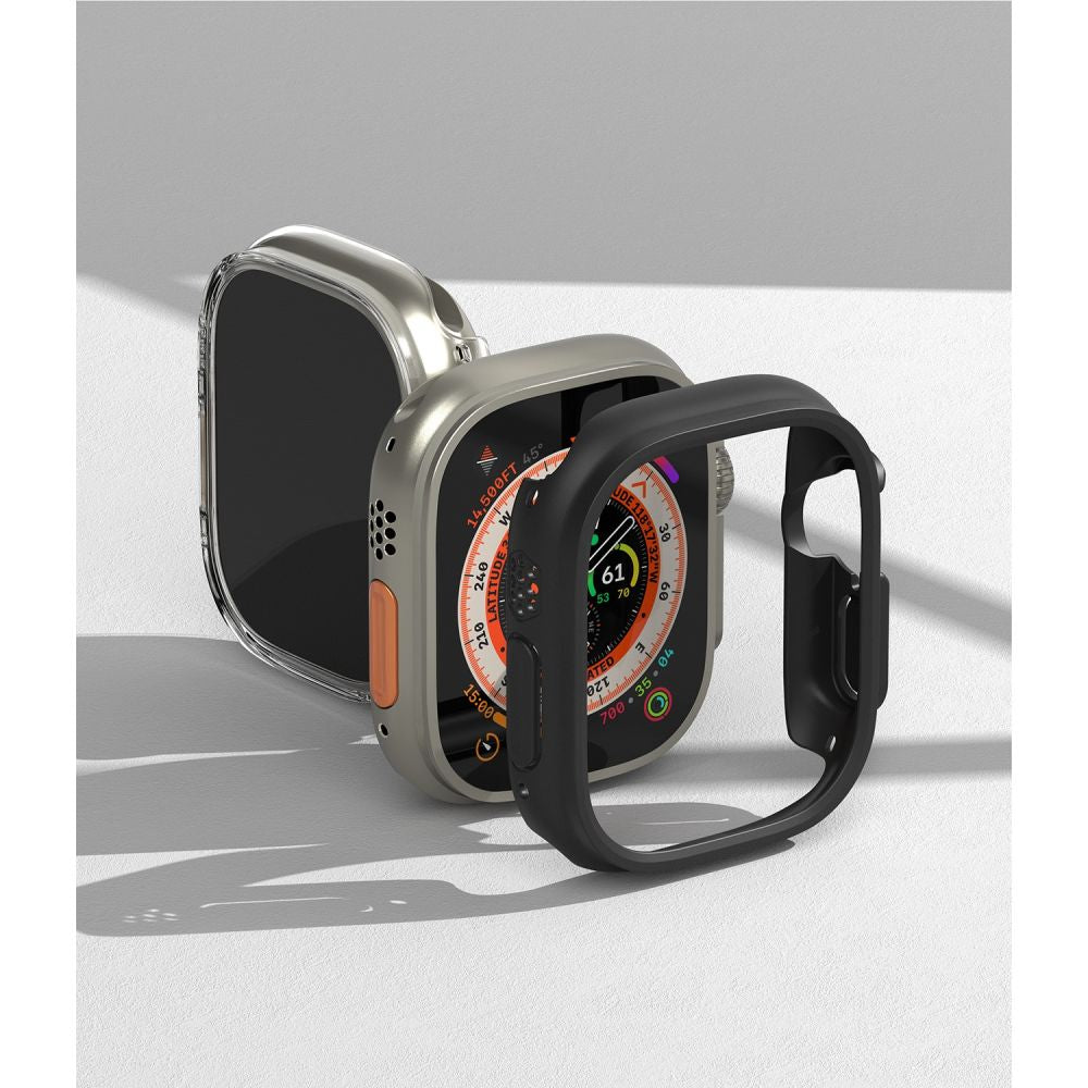 2X COQUE DE PROTECTION POUR APPLE WATCH ULTRA 49 MM RINGKE SLIM 2-PACK TRANSPARENT & NOIR MAT