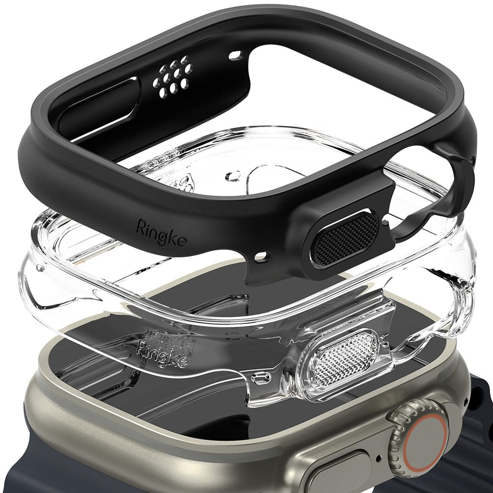 2X COQUE DE PROTECTION POUR APPLE WATCH ULTRA 49 MM RINGKE SLIM 2-PACK TRANSPARENT & NOIR MAT