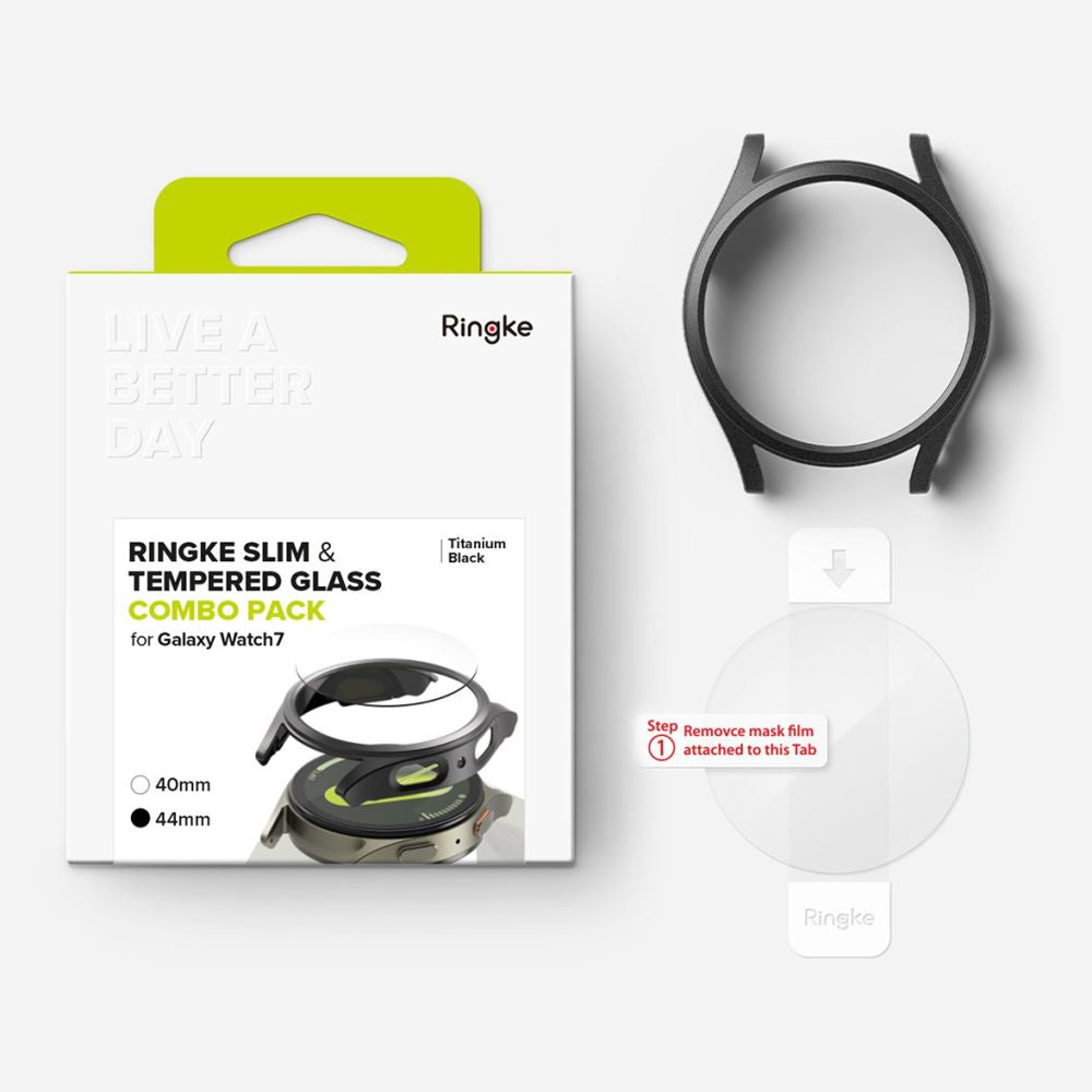 COQUE DE PROTECTION AVEC VERRE TREMPÉ POUR SAMSUNG GALAXY WATCH 7 (44 MM) RINGKE SLIM & VERRE TREMPÉ TITANE NOIR