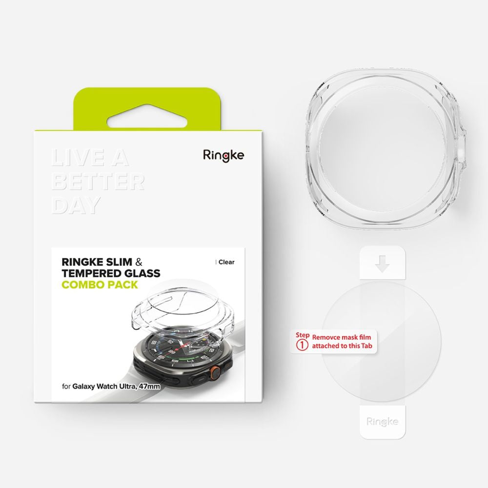 COQUE DE PROTECTION AVEC VERRE TREMPÉ POUR SAMSUNG GALAXY WATCH ULTRA (47 MM) RINGKE SLIM & VERRE TREMPÉ TRANSPARENT