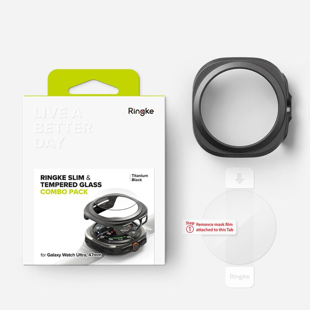 COQUE DE PROTECTION AVEC VERRE TREMPÉ POUR SAMSUNG GALAXY WATCH ULTRA (47 MM) RINGKE SLIM & VERRE TREMPÉ TITANE NOIR
