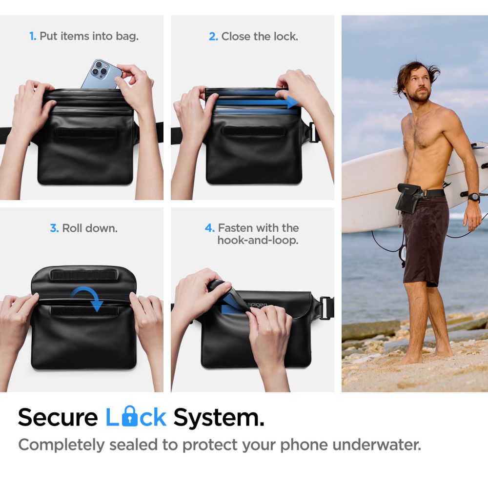 COQUE ÉTANCHE SPIGEN A621 COQUE ÉTANCHE UNIVERSELLE & SAC DE TAILLE NOIR