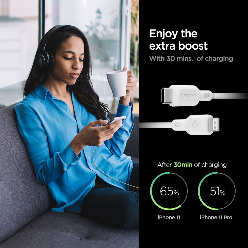 SPIGEN DURASYNC MFI CÂBLE LIGHTING 2-PACK 100CM BLANC