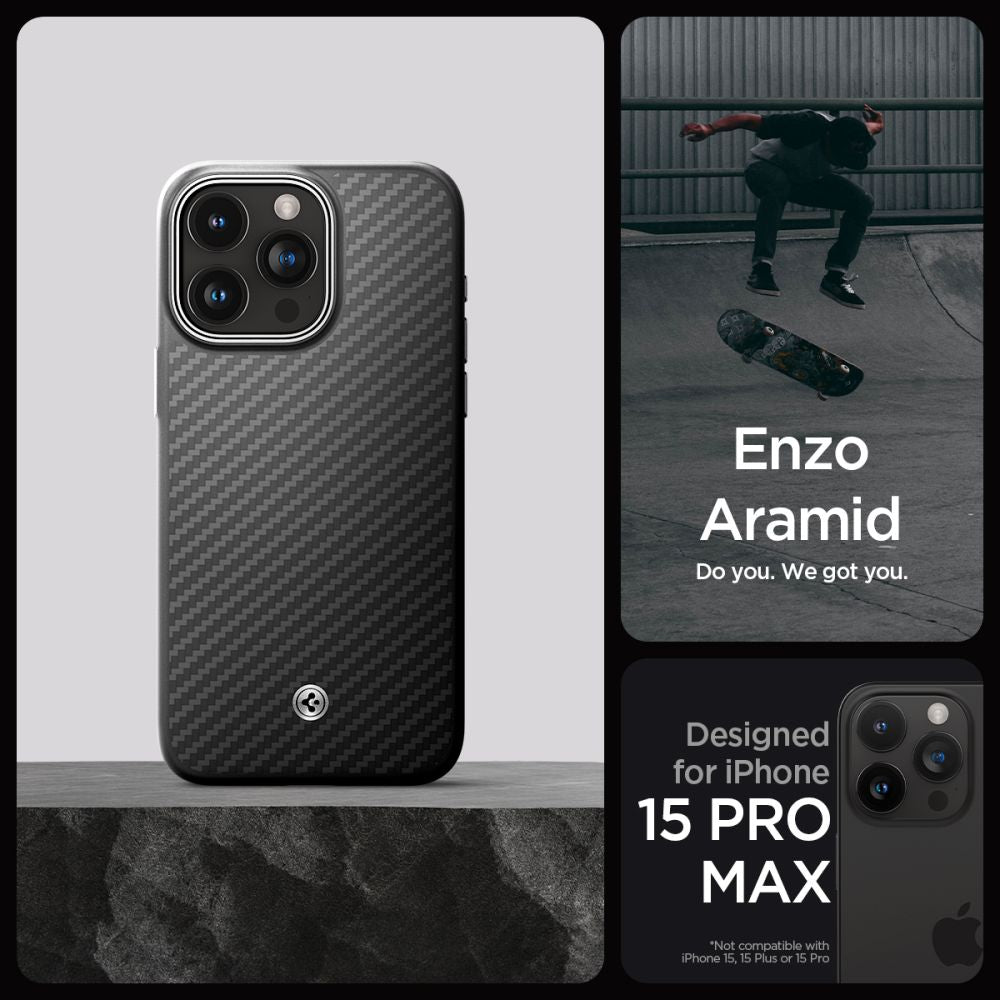 COQUE SPIGEN ENZO ARAMID MAG MAGSAFE IPHONE 15 PRO MAX NOIR MAT