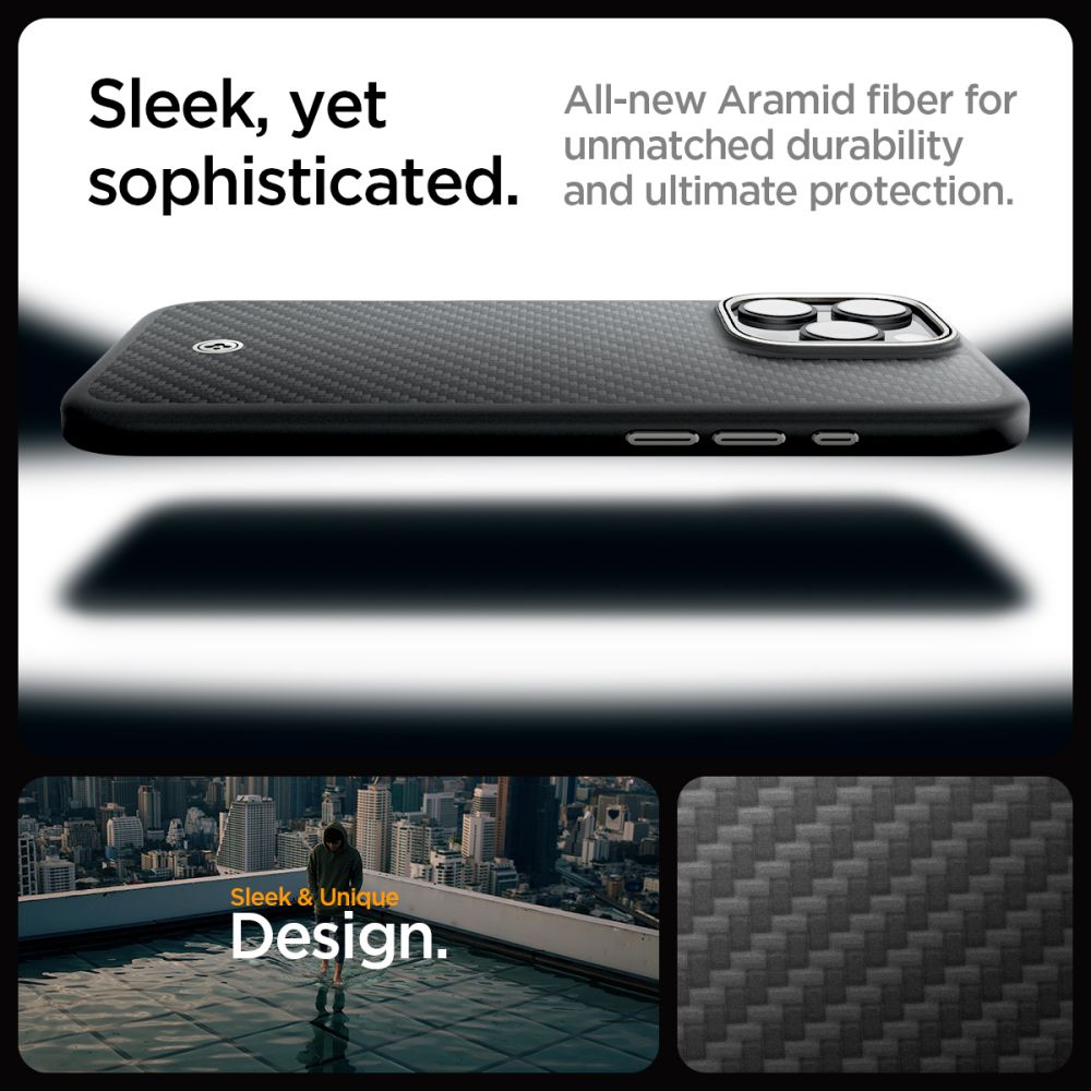 COUVERTURE SPIGEN ENZO ARAMID MAG MAGSAFE IPHONE 16 PRO NOIR/NATUREL