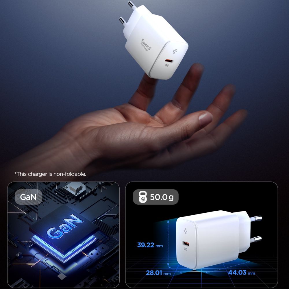 SPIGEN ESSENTIAL EE201EU CHARGEUR RÉSEAU 1 PORT 20W BLANC