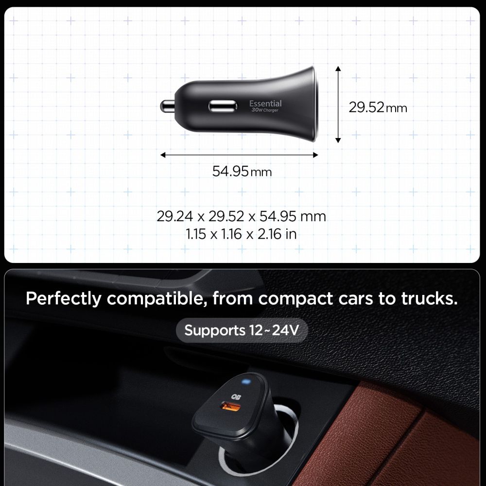Chargeur de voiture SPIGEN ESSENTIAL EV301 1-port 30W noir