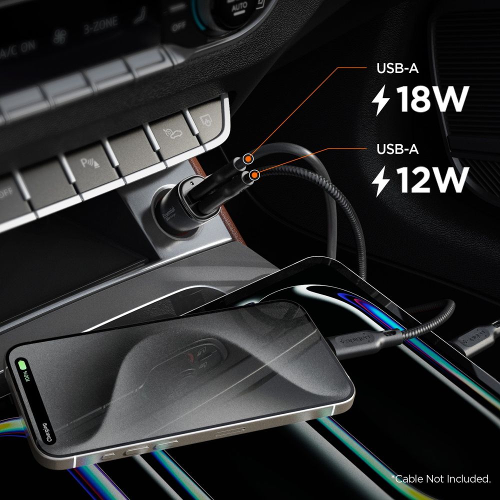 Chargeur de voiture SPIGEN ESSENTIAL EV302 2 ports 30W noir