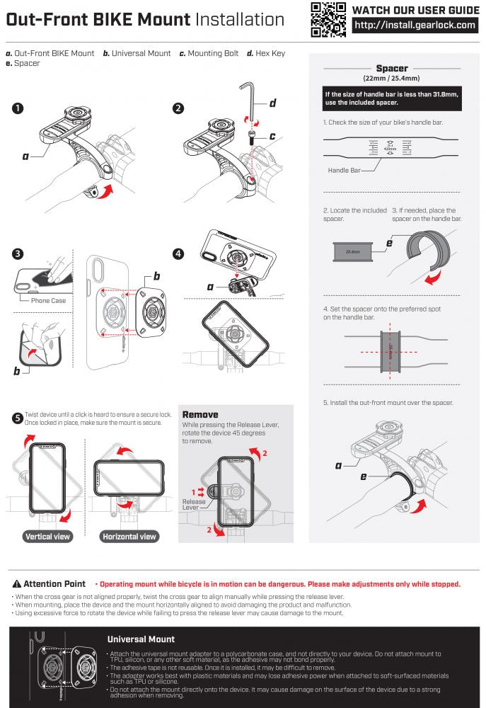 SUPPORT DE TÉLÉPHONE MOBILE POUR VÉLO SPIGEN GEARLOCK MF100 MONTAGE AVANT DU VÉLO