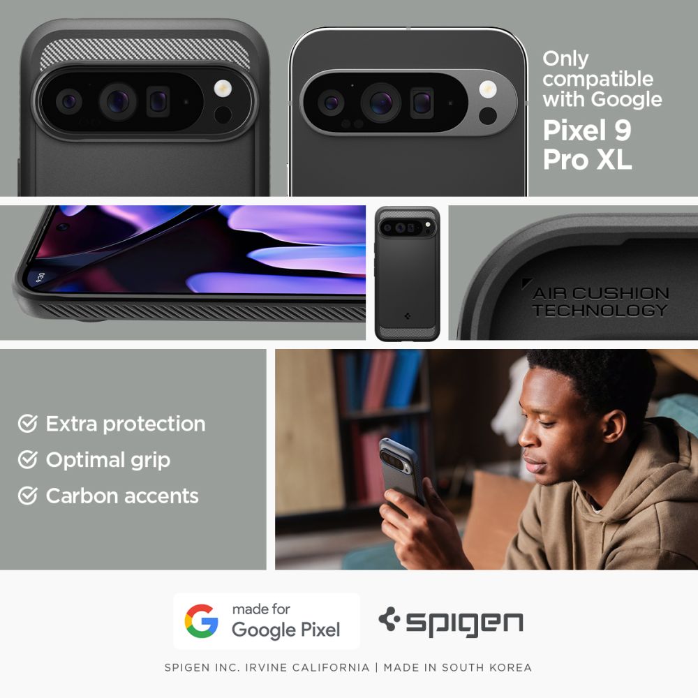 COQUE POUR GOOGLE PIXEL 9 PRO XL SPIGEN RUGGED ARMOR NOIR MATTE