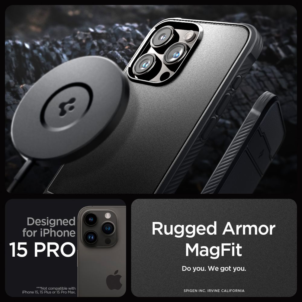 COQUE SPIGEN RUGGED ARMOR MAG MAGSAFE IPHONE 15 PRO NOIR MAT
