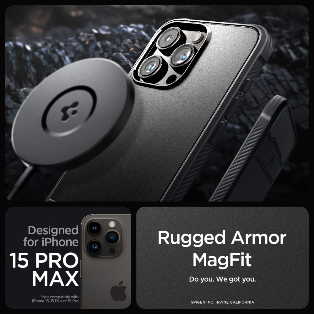 COQUE SPIGEN RUGGED ARMOR MAG MAGSAFE IPHONE 15 PRO MAX NOIR MAT