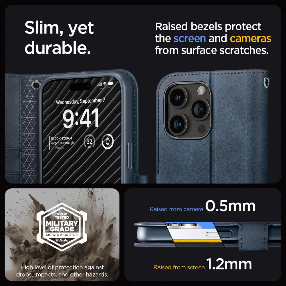 COUVERTURE DE LIVRE SPIGEN WALLET "S" POUR IPHONE 15 PRO MARINE