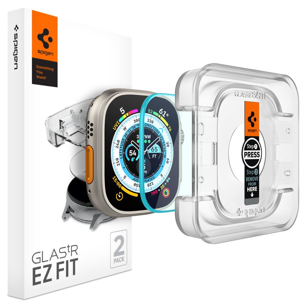 2X VERRE TEMPERÉ POUR APPLE WATCH ULTRA 49 MM SPIGEN GLAS.TR "EZ FIT" 2-PACK TRANSPARENT