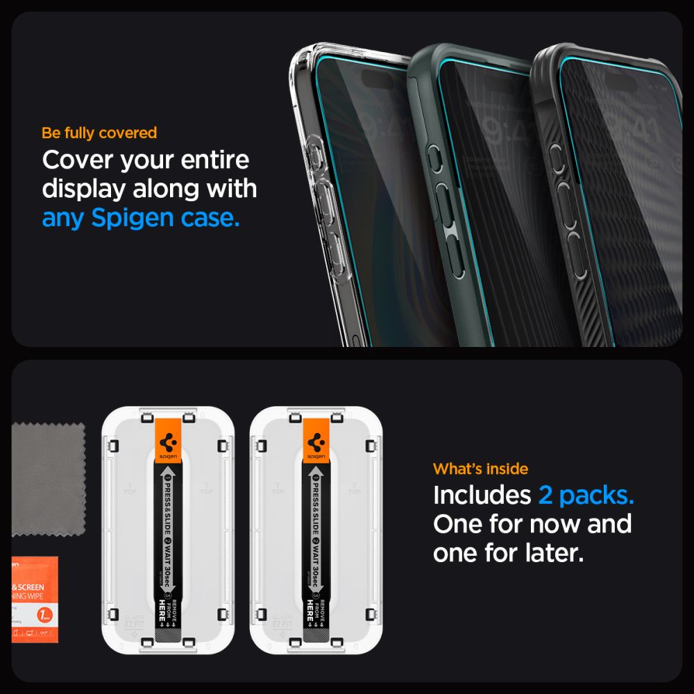 VERRE TREMPE SPIGEN GLAS.TR "EZ FIT" 2-PACK IPHONE 15 PRIVACY