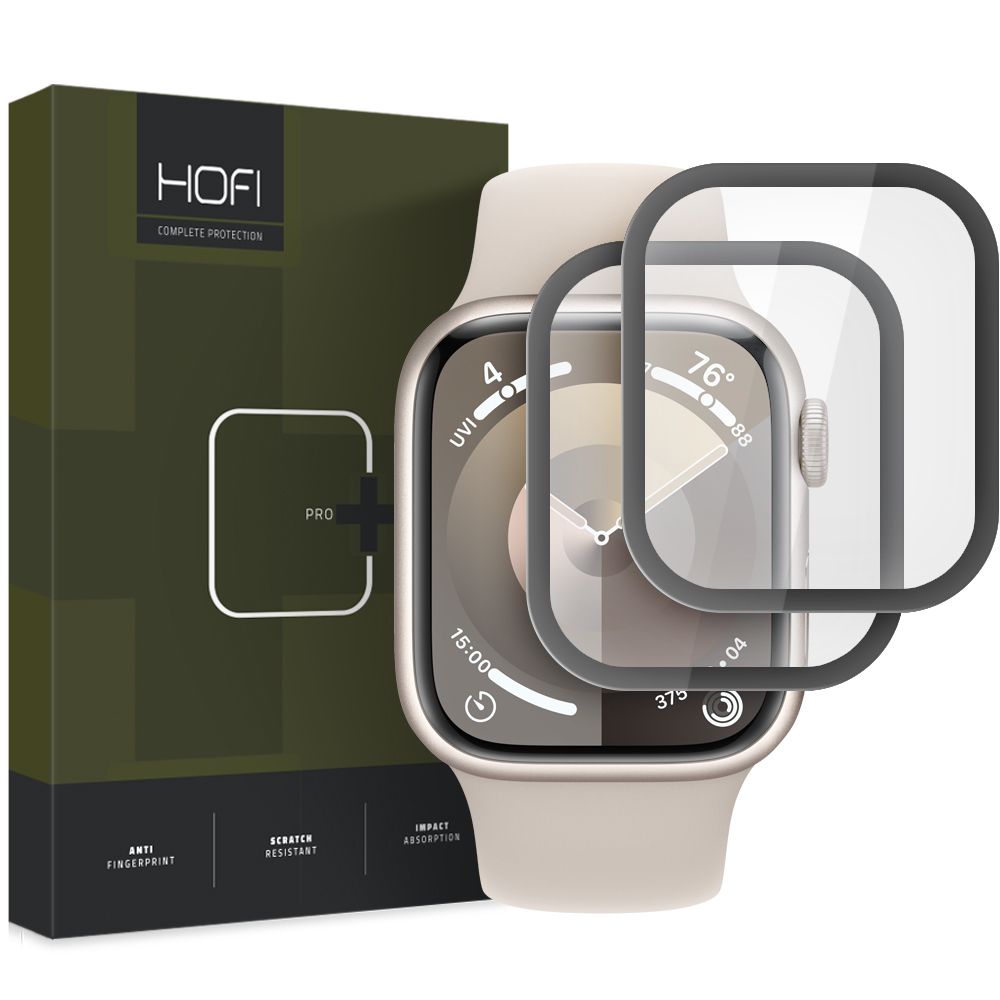 2X VERRE TREMPE POUR APPLE WATCH 7 / 8 / 9 (41 MM) HOFI HYBRID PRO+ 2-PACK NOIR