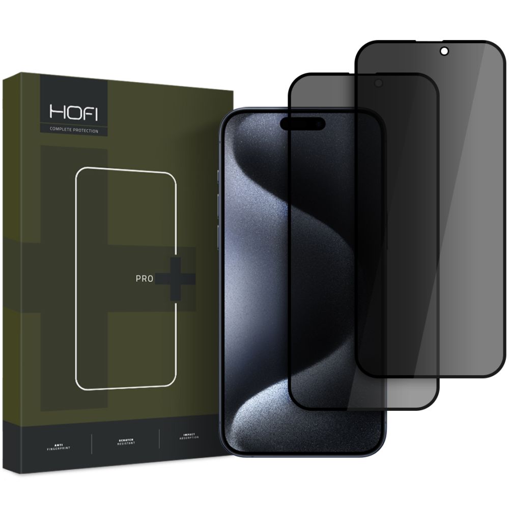 VERRE TREMPÉ HOFI ANTI SPY GLASS PRO+ 2-PACK IPHONE 16 PLUS CONFIDENTIALITÉ