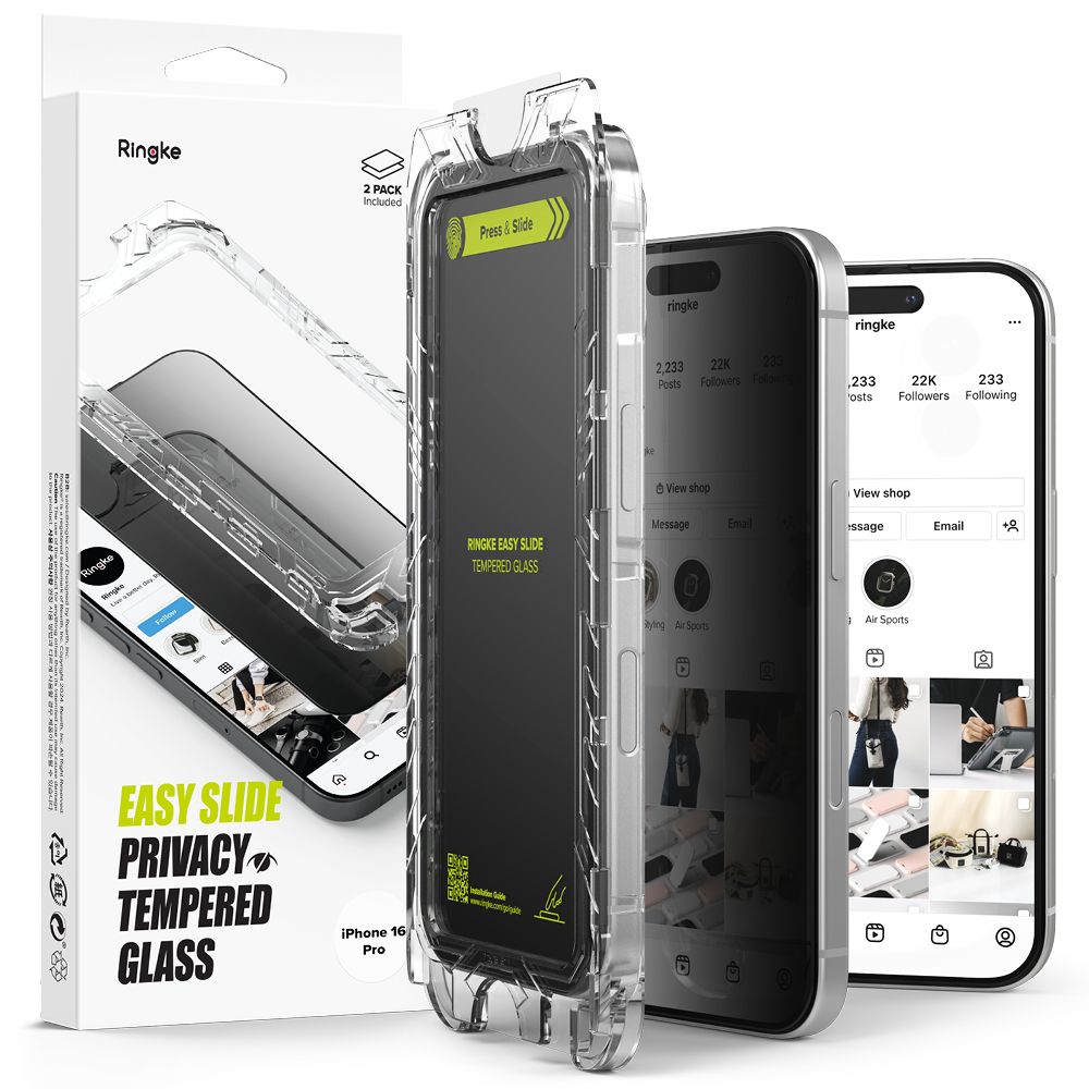 VERRE TREMPÉ RINGKE EASY SLIDE 2-PACK IPHONE 16 PRO PRIVACY