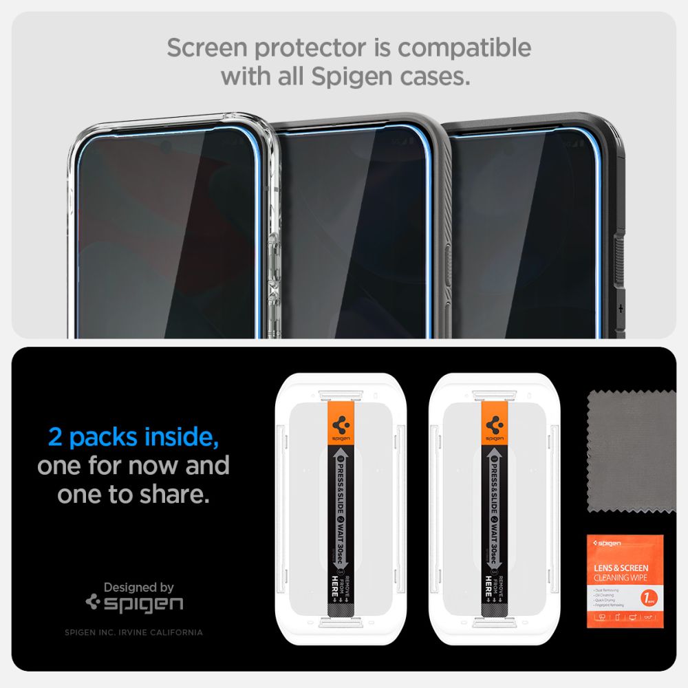 VERRE TREMPE SPIGEN GLAS.TR "EZ FIT" 2-PACK GOOGLE PIXEL 9 / 9 PRO PRIVACY