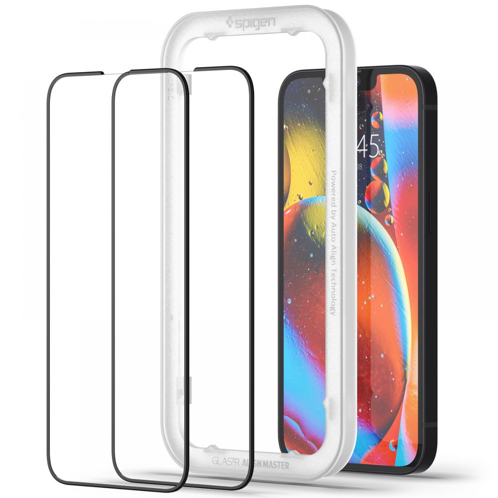2X VERRE TEMPERÉ SPIGEN ALM GLASS FC 2-PACK IPHONE 13 / 13 PRO NOIR