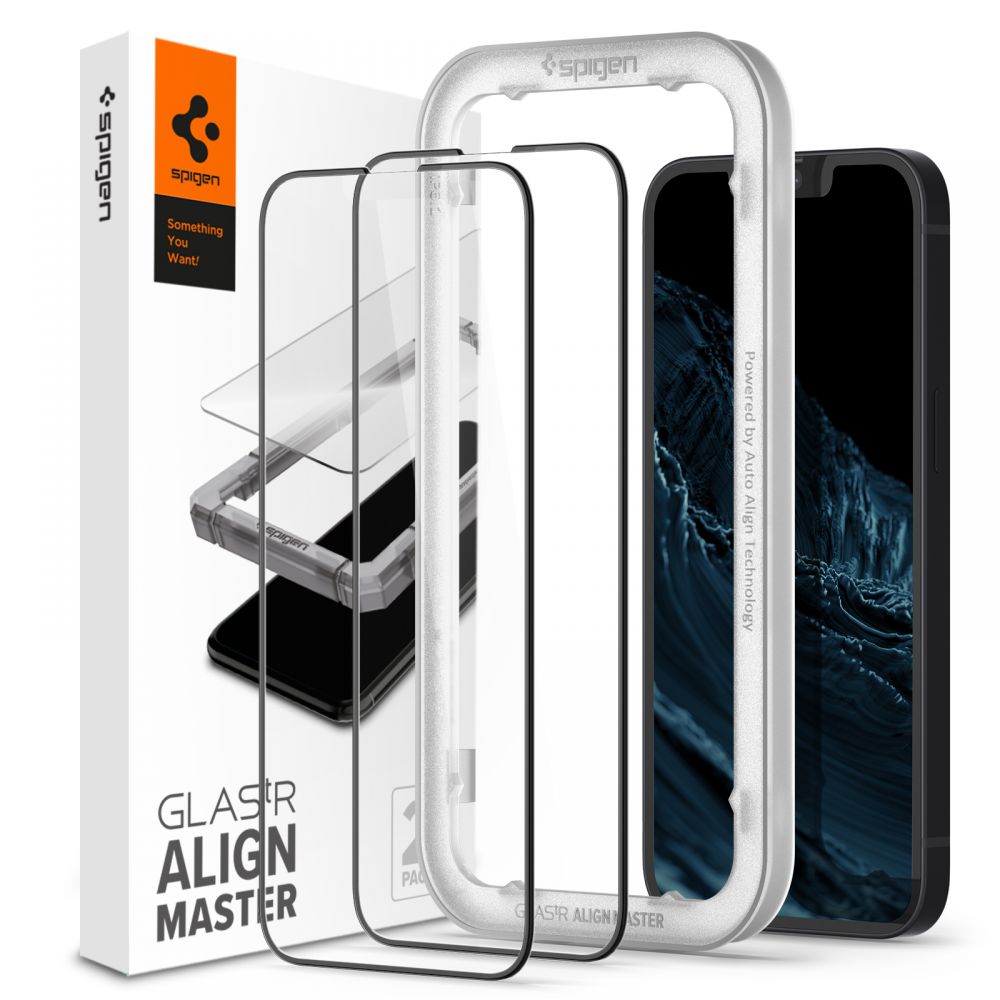2X VERRE TEMPERÉ SPIGEN ALM GLASS FC 2-PACK IPHONE 13 / 13 PRO NOIR