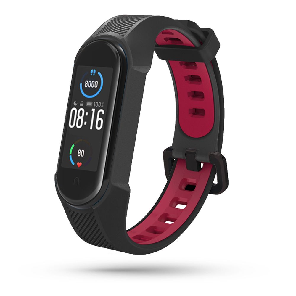 BRACELET POUR XIAOMI MI BAND 5 / 6 / 6 NFC HEYBAND SHIELD NOIR/ROUGE