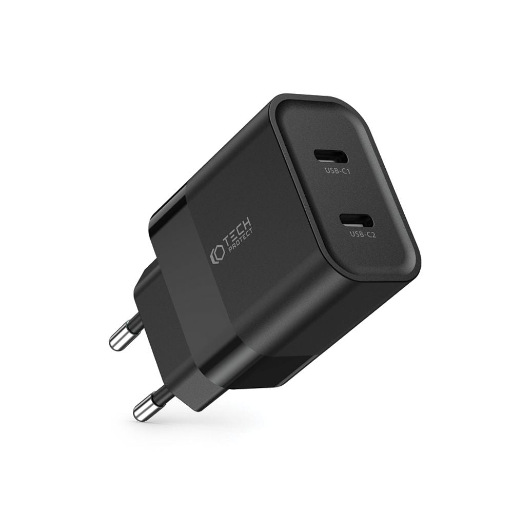 CHARGEUR RÉSEAU POUR MOBILE ET TABLETTE TECH-PROTECT C20W CHARGEUR RÉSEAU 2 PORTS PD20W NOIR