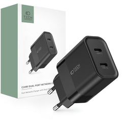 CHARGEUR RÉSEAU POUR MOBILE ET TABLETTE TECH-PROTECT C20W CHARGEUR RÉSEAU 2 PORTS PD20W NOIR