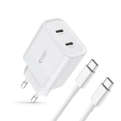 CHARGEUR RÉSEAU POUR MOBILE ET TABLETTE TECH-PROTECT C20W CHARGEUR RÉSEAU 2 PORTS PD20W + CÂBLE TYPE-C BLANC