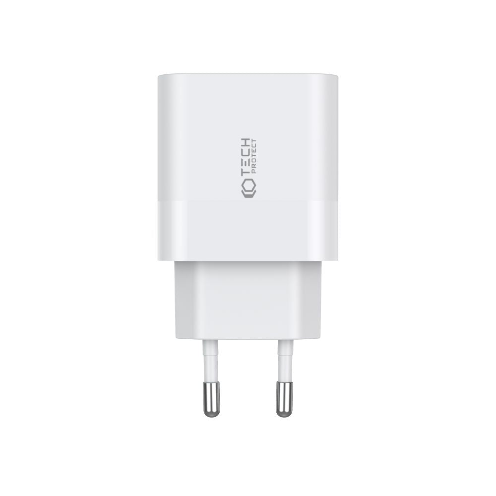 CHARGEUR RÉSEAU POUR MOBILE ET TABLETTE TECH-PROTECT C20W CHARGEUR RÉSEAU 2 PORTS PD20W + CÂBLE TYPE-C BLANC