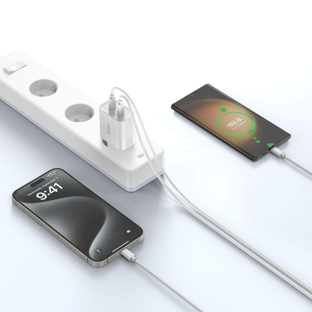 CHARGEUR RÉSEAU POUR MOBILE ET TABLETTE TECH-PROTECT C20W CHARGEUR RÉSEAU 2 PORTS PD20W + CÂBLE TYPE-C BLANC