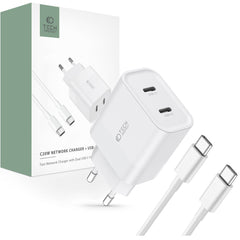 CHARGEUR RÉSEAU POUR MOBILE ET TABLETTE TECH-PROTECT C20W CHARGEUR RÉSEAU 2 PORTS PD20W + CÂBLE TYPE-C BLANC