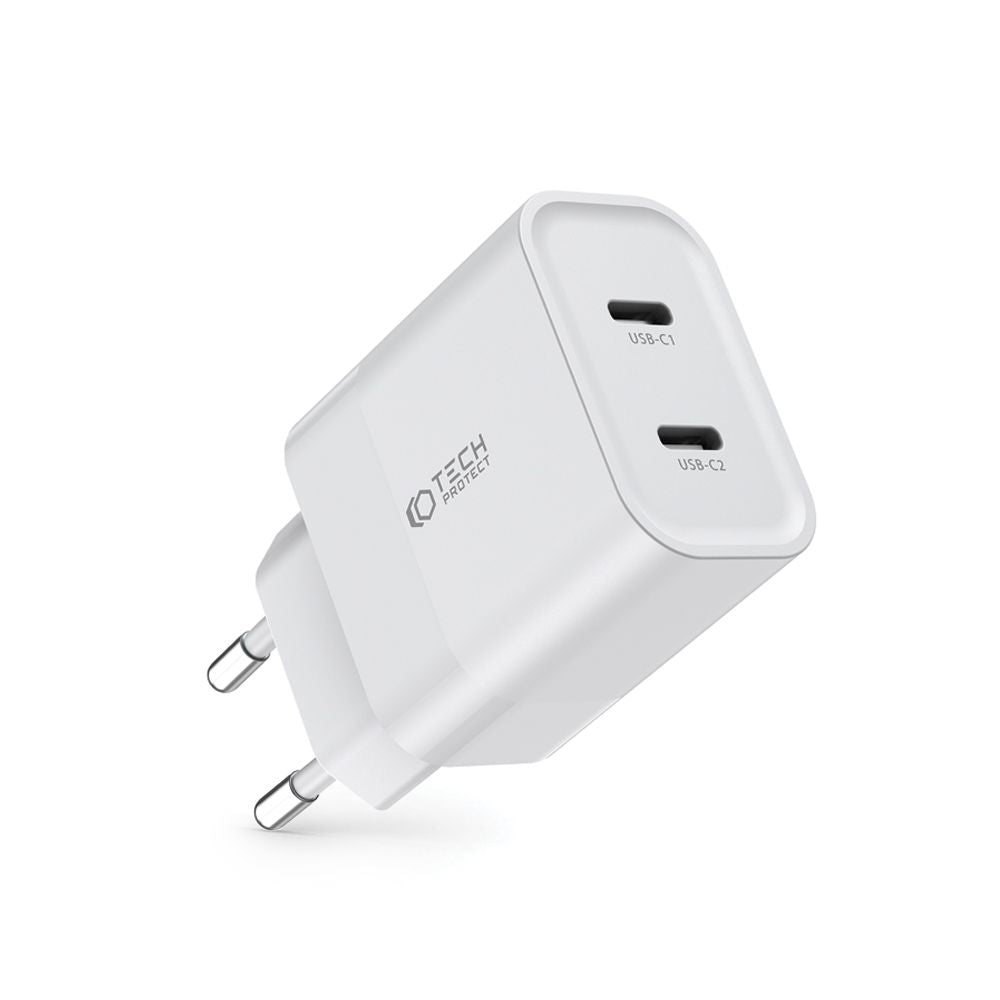 CHARGEUR RÉSEAU POUR MOBILE ET TABLETTE TECH-PROTECT C20W CHARGEUR RÉSEAU 2 PORTS PD20W BLANC