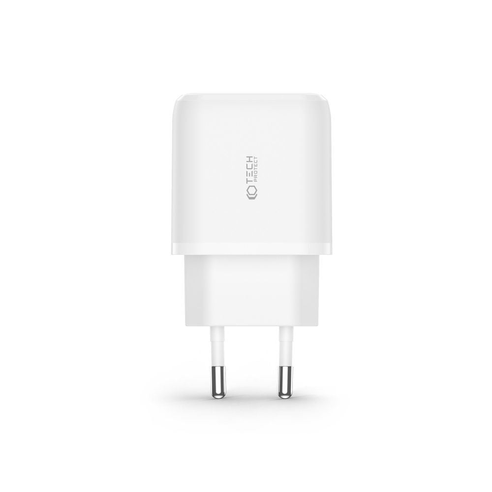 CHARGEUR RÉSEAU POUR MOBILE ET TABLETTE TECH-PROTECT C20W CHARGEUR RÉSEAU 2 PORTS PD20W/QC3.0 + CÂBLE LIGHTNING BLANC