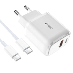 CHARGEUR RÉSEAU POUR MOBILE ET TABLETTE TECH-PROTECT C20W CHARGEUR 2 PORTS PD20W/QC3.0 + CÂBLE TYPE-C BLANC