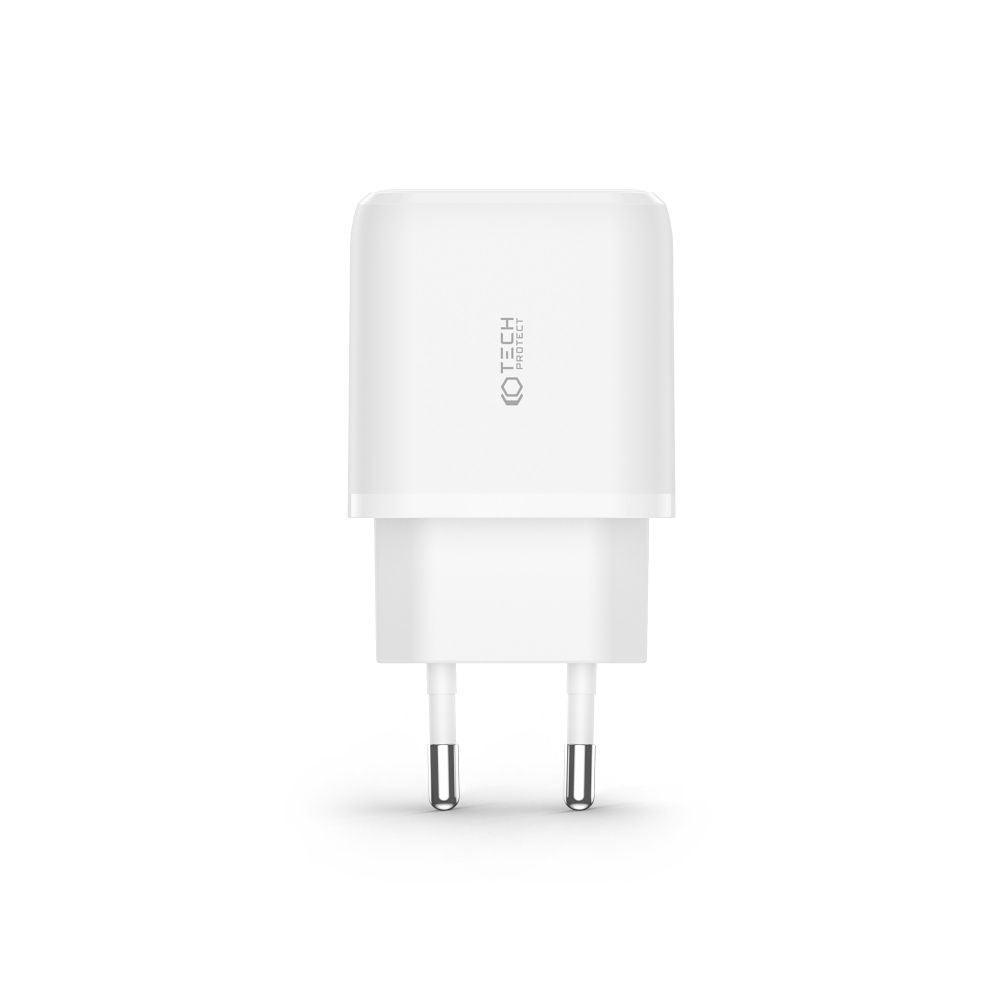 CHARGEUR RÉSEAU POUR MOBILE ET TABLETTE TECH-PROTECT C20W CHARGEUR 2 PORTS PD20W/QC3.0 + CÂBLE TYPE-C BLANC
