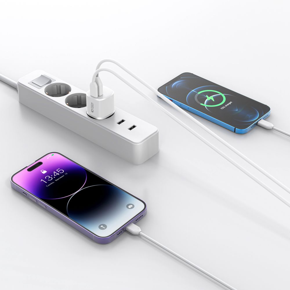 CHARGEUR RÉSEAU POUR MOBILE ET TABLETTE TECH-PROTECT C20W MINI CHARGEUR RÉSEAU 2 PORTS PD20W/QC3.0 NOIR