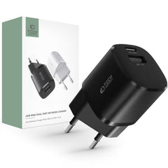 CHARGEUR RÉSEAU POUR MOBILE ET TABLETTE TECH-PROTECT C20W MINI CHARGEUR RÉSEAU 2 PORTS PD20W/QC3.0 NOIR