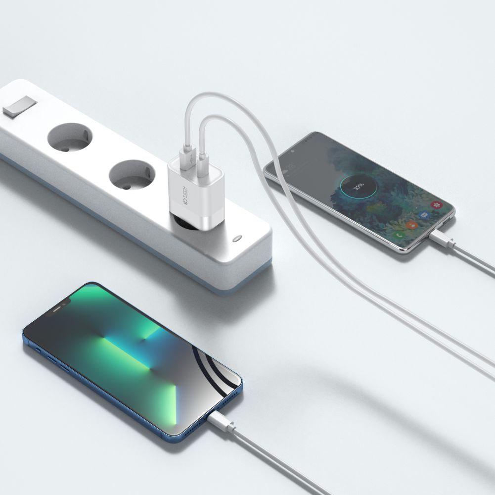 CHARGEUR RÉSEAU POUR MOBILE ET TABLETTE TECH-PROTECT C30W CHARGEUR 2 PORTS PD30W/QC3.0 BLANC