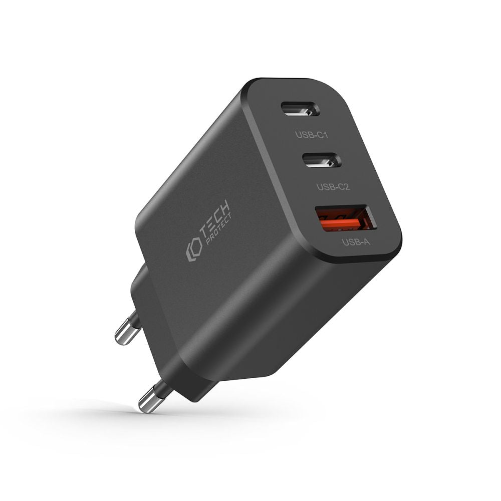 CHARGEUR RÉSEAU POUR MOBILE ET TABLETTE TECH-PROTECT C30W CHARGEUR 3 PORTS PD30W/QC3.0 NOIR